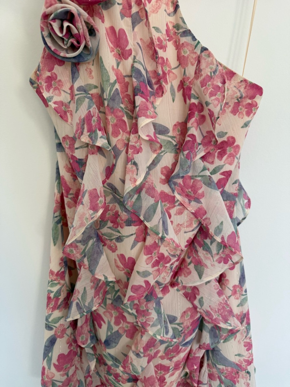 Floral Pink Ruffle Shift Dress - Picture 5 of 9